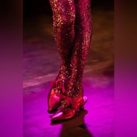 ANNA SUI Snakeskin Sequin Tights In Ruby Multi Sz S NWT $310 - Picture 4 of 11